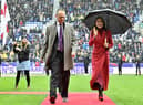 The Princess of Wales walks out onto the field of the DW Stadium.