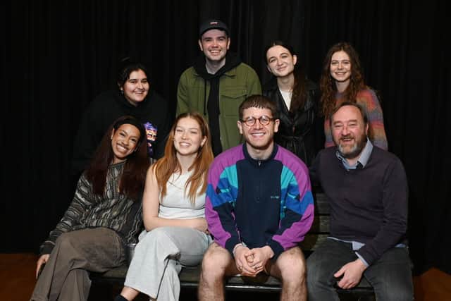 The cast and crew during rehearsals of a theatre production about homelessness, Frozen Peas in an Old Tin Can