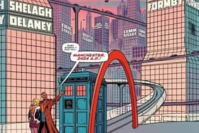 The Doctor and Ruby Sunday visit Manchester in 2424 to discover skyscrapers paying tribute to the likes of George Formby and Lemn Sissay in a new comic strip in the Doctor Who magazine