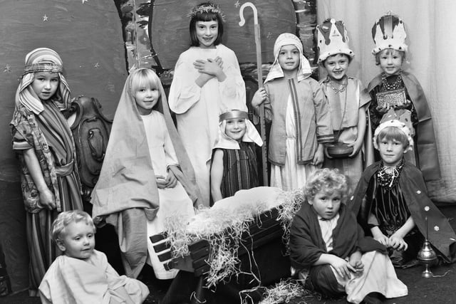 Pupils of St. Marks Primary School, Newtown, with their nativity play in December 1984.