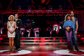 Molly Rainford and Carlos Gu (left) with Kym Marsh and Graziano Di Prima as they await their fate on BBC1's Strictly Come Dancing