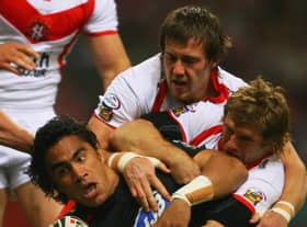 Wiganer Bryn Hargreaves, playing against his hometown club in the colours of St Helens