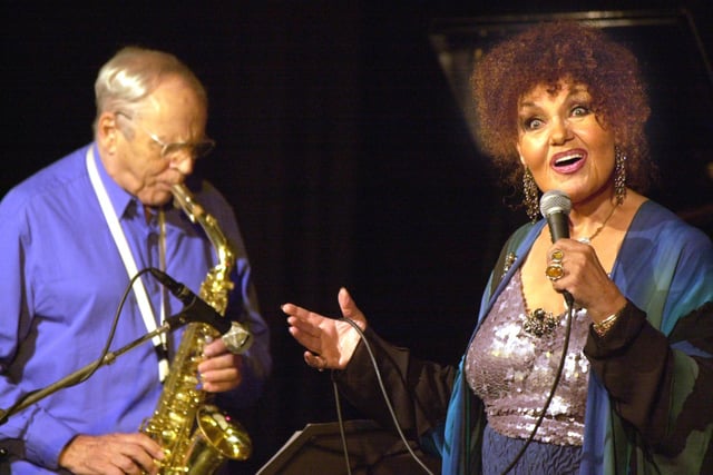 Jazz and pop singer and actress, Clio Laine, and husband, composer and saxophanist, Johnny Dankworth, on stage at The Mill at the Pier for Wigan International Jazz Festival on Wednesday 16th of July 2003.