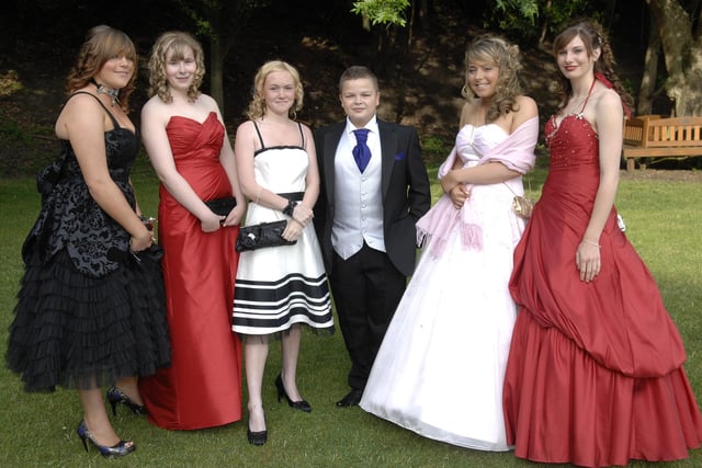 from left, Laura McDermott, Georgina Eaton, Chloe Barron, Luke Price, Jessica McGregor, Victoria Gandas  - Byrchall High School Leavers Ball at Haigh Hall 2010