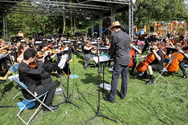 An orchestra performs