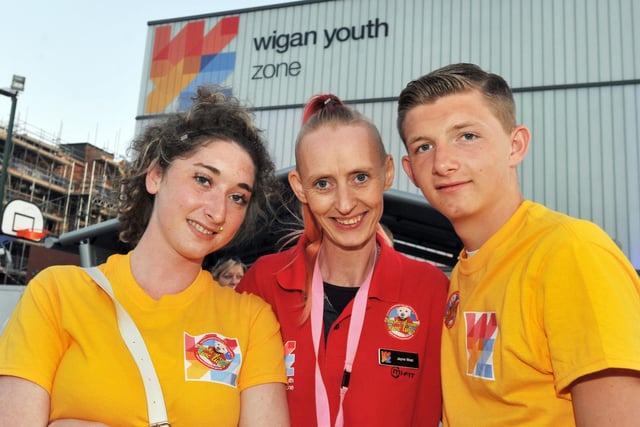 Employment youth worker Jayne West, centre, with volunteers Jade Jones, left, and young leader Adam Jones, right, at the official opening of Wigan Youth Zone.