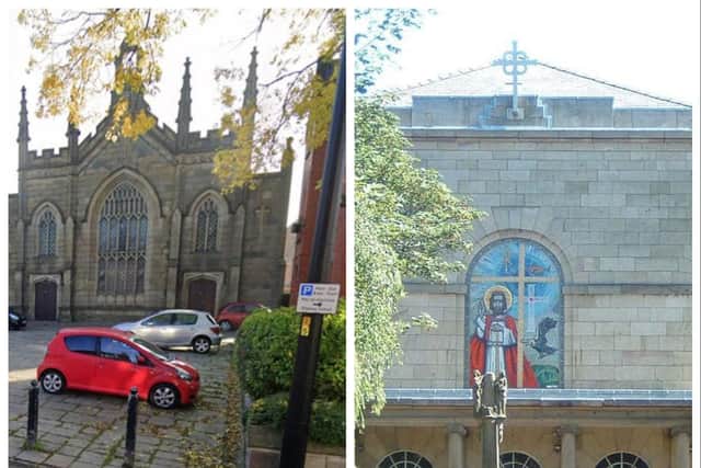 St Mary's (left) and St John's (right) are both historic Catholic churches in Standishgate, Wigan