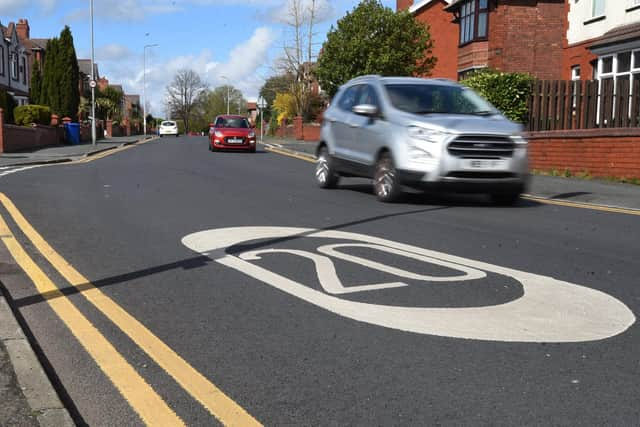 General view of Gidlow Lane, Wigan - road signs 20mph, but since the road has been resurfaced there is no white line and there has been a few incidents of crashes plus speeding.