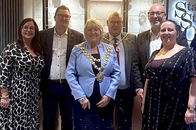 Wigan Mayor Coun Marie Morgan and consort Coun Clive Morgan at the official opening of Standish Styling Optician's