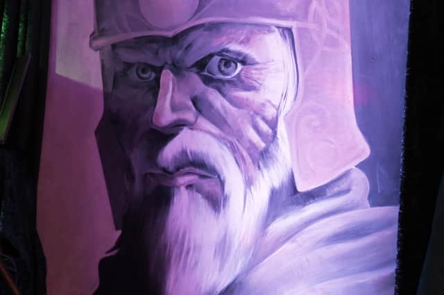 Artwork of medieval Irish king Brian Boru at the club named after him in Ashton-in-Makerfield