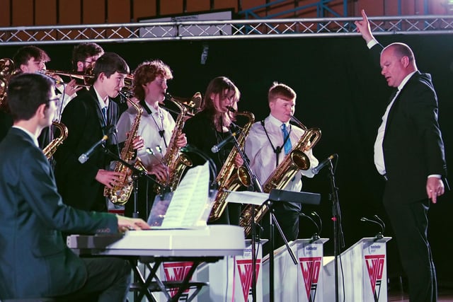 Wigan Youth Jazz Orchestra and Wigan Youth Concert Band perform to 2000 primary school pupils from the Wigan borough, at the Gala Concert held at Robin Park Leisure Centre, Wigan.  The annual event is organised by Wigan Music Service.
