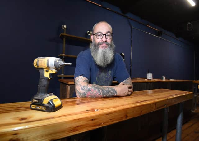 Kevin Lowe has built the bar and ticket office from reclaimed wood