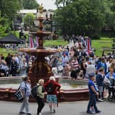Family fun at the Jubilee Party in the Park, with food, stalls and entertainment, celebrating the Queen's platinum Jubilee at Mesnes Park, Wigan.
