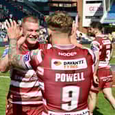 Morgan Smithies and Sam Powell celebrate at full time