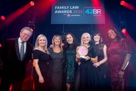 Celebrating at the Family Law Awards are host Jon Culshaw, with Stephensons' Victoria Gethin, Gwyneth John, Rachel Benett, Jackie Price and Emma Roberts, and Moji Greenwell
