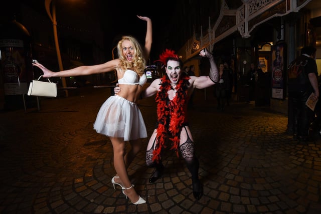Theatre goers dress up for The Rocky Horror Show at the Grand Theatre. Joanne and David Holt.