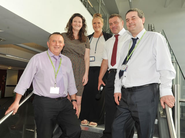 Wigan Council Safer Environment team, from left: environment officer Geoff Bates, group manager Jo Makin, anti-social behaviour officer Karen Foster, senior technical officer Barry Pilkington and CCTV officer Grahame Morris