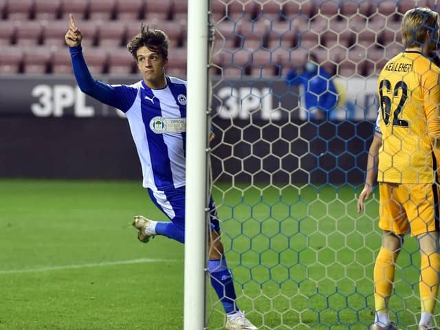 Charlie Jolley scores for Latics against Liverpool Under-21s in 2020-21