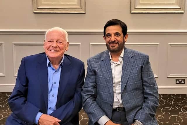 Club owner Abdulrahman Al Jasmi (right), pictured with Dave Whelan, in happier times back in summer 2021