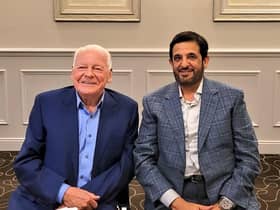 Club owner Abdulrahman Al Jasmi (right), pictured with Dave Whelan, in happier times back in summer 2021