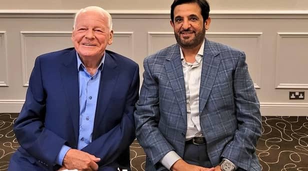 Club owner Abdulrahman Al Jasmi (right), pictured with Dave Whelan, in happier times back in summer 2021