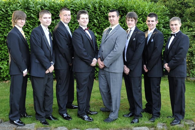 Pupils from St Edmund Arrowsmith High School at their High school prom held at Holland Hall. Orrell 2009.
from left, David Mason, Matthew Howarth, Luke Gates, Christopher Lyon, Reece Brooks, Stephen Bradley, Nathan Griffiths and Matthew Coates.