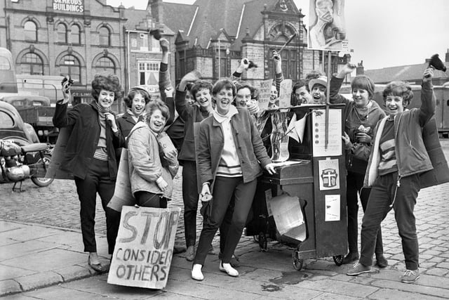 Wigan students with a charity campaign on Wigan market square in the 1960s.