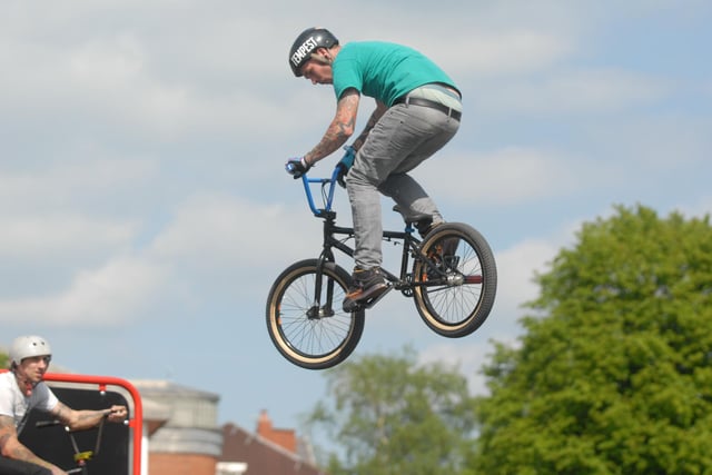Wigan pro BMX champion Chris Mahoney, shows his skills on the skate park, at the official opening of Wigan Youth Zone.