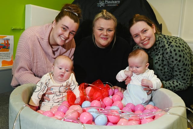 Sam Broxton, centre, from Thrive CIC, in the new sensory room with Sadie Aldred and 10-week-old Elsie, left, and Holly Frodsham and 12-week-old Noah