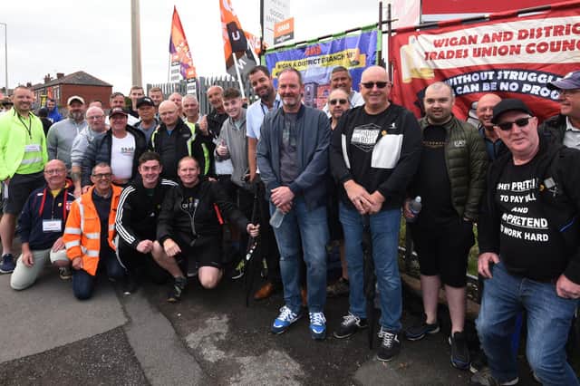 Workers from Pemberton Park and Leisure Homes LTD, Woodhouse Lane, Wigan, on the second day of strike action.