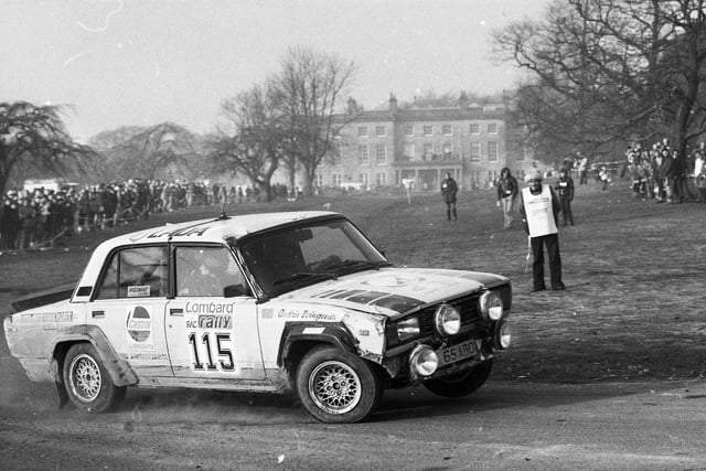 A stage of the Lombard RAC Rally which roared through the grounds of Haigh Hall Country Park on Tuesday 22nd of November 1983.