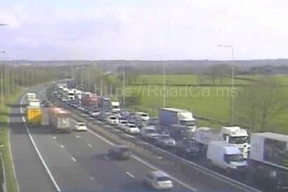 Traffic is near a standstill due to two separate incidents on the M6 southbound between Lancashire and Wigan