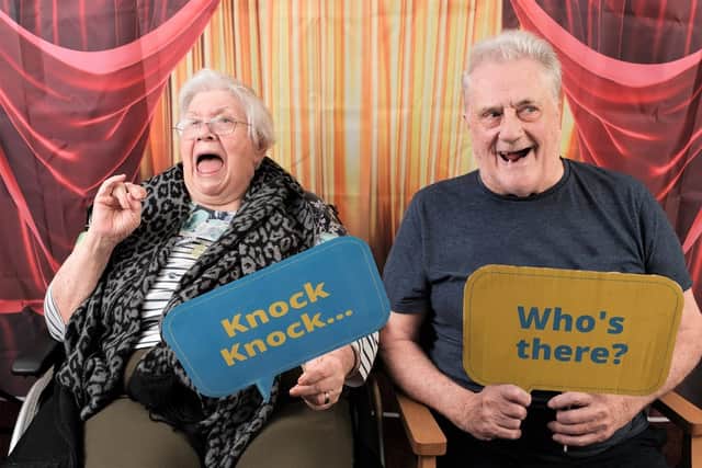 Residents Janet Tait and Michael Allison enjoy a laugh together at the Shawcross Care Home Comedy Club