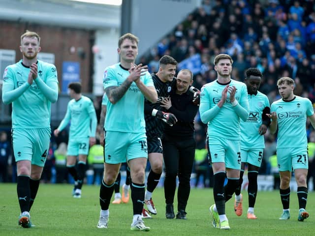 Latics players thank the travelling fans after last weekend's victory at League One champions Portsmouth