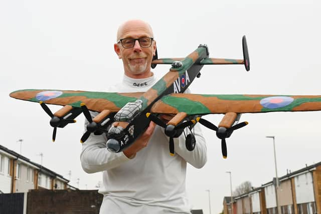 Andrew 'Drew' Melling from Wigan has created a large model of a Lancaster Bomber, using recycled materials.