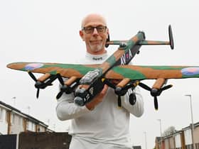 Andrew 'Drew' Melling from Wigan has created a large model of a Lancaster Bomber, using recycled materials.
