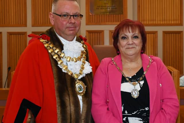 Coun Kevin Anderson with the new Deputy Mayor of Wigan borough Coun Debbie Parkinson