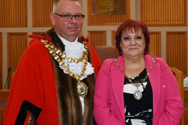Coun Kevin Anderson with the new Deputy Mayor of Wigan borough Coun Debbie Parkinson