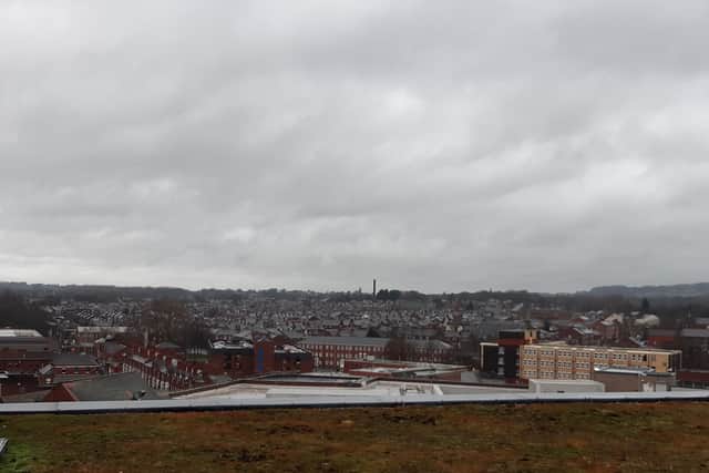 Another view from the roof of the Grand Arcade, this time looking towards Swinley and Standishgate. The grassed roof of the shopping centre is in the foreground