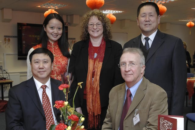 Wigan and Leigh College held a Chinese New Year dinner as a celebration. Back row from left, Ma Yiting, Cath Hurst, Nan Gouping, front row, Wan Gouping and Coun Dave Molyneux