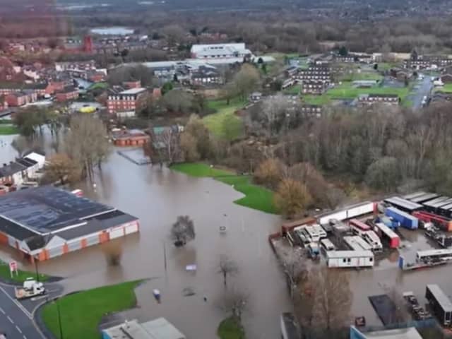 Aerial view of the flooding impacting the area around Templeton Road, Platt Bridge, on January 1