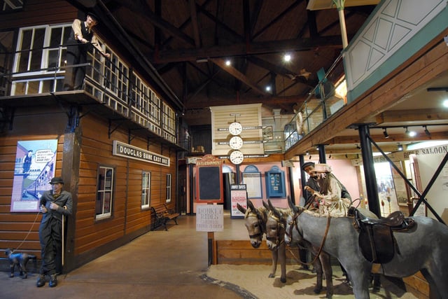 The entrance to The Way We Were museum featuring the Douglas Bank East Box (railway signal box) and the seaside donkeys to complete the 'Wigan Pier joke'.