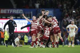 Wigan Warriors' Morgan Smithies celebrates after the game