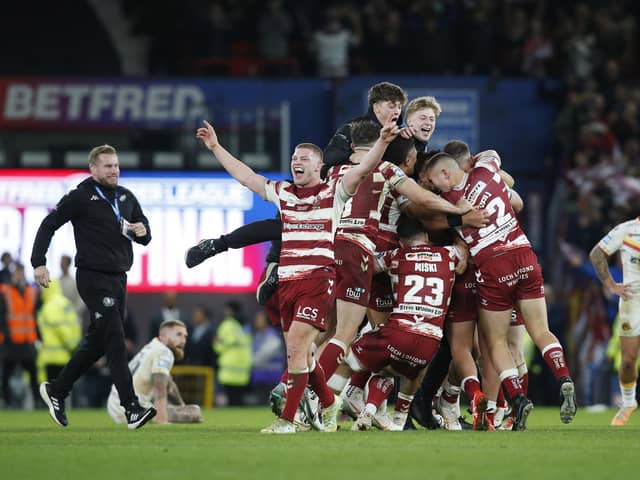 Wigan Warriors' Morgan Smithies celebrates after the game