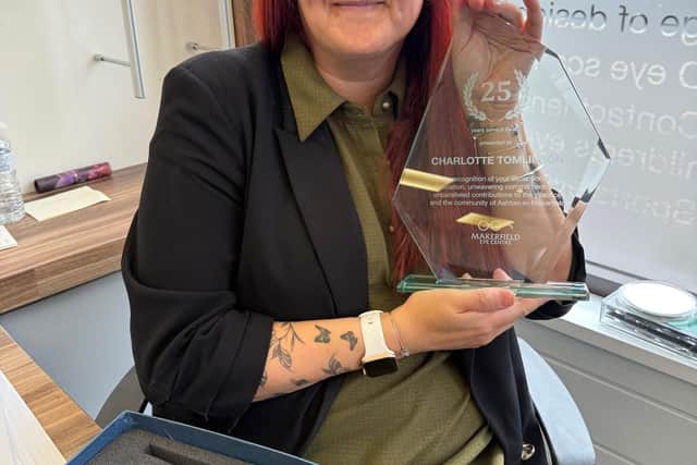 Charlotte Tomlinson, practice manager at Makerfield Eye Centre, celebrates her 25th anniversary