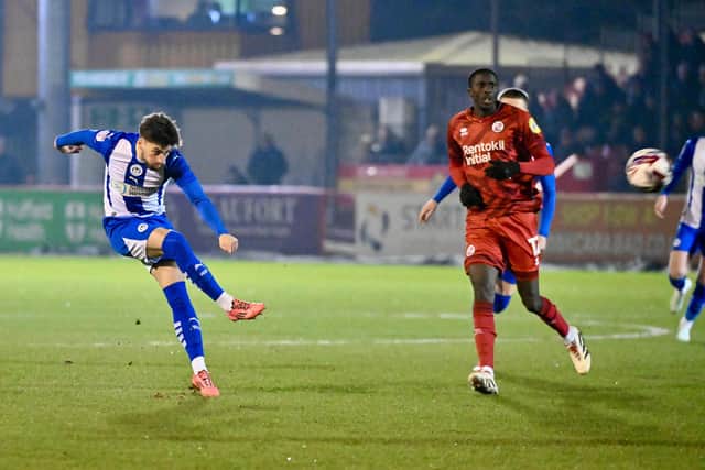 Owen Dale gets his shot off at Crawley in midweek