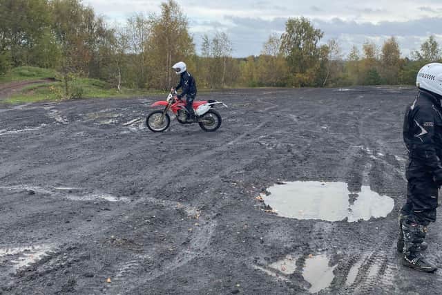 Off-road police bikers in training