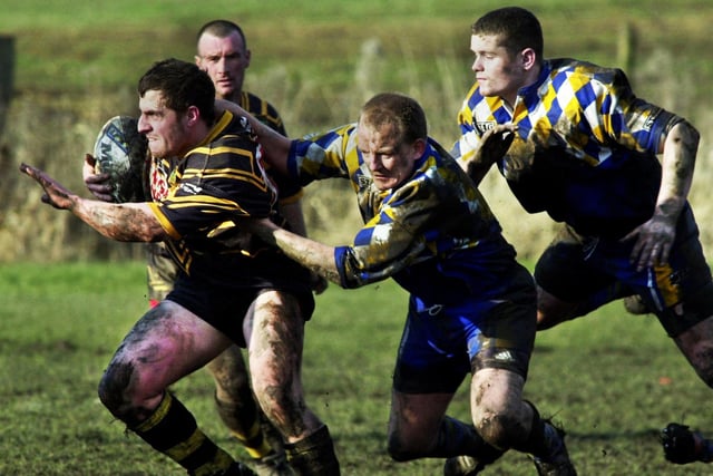 Hindley in possession against St. Cuthberts in a North West Counties Division 2 match on Saturday 3rd of March 2001. Hindley won 8-7.