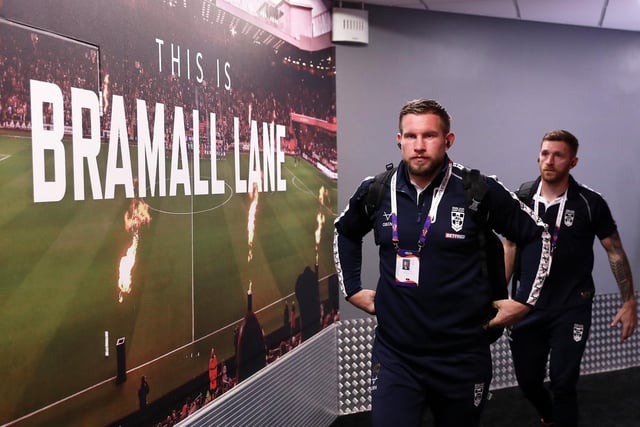 Mike Cooper and the rest of the England squad arrive at Bramall Lane (Photo by Alex Livesey/Getty Images for RLWC)