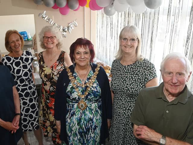 The Mayor of Wigan Coun Debbie Parkinson celebrates the 25th anniversary of Think Ahead community stroke group at Ashland House, Ince.